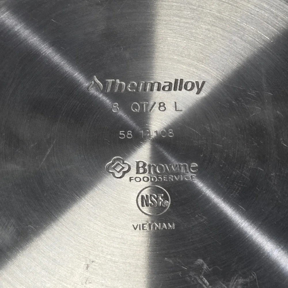Browne Thermalloy 8 QT Aluminum Stock Pot Professional Cookware 58 12108 NSF